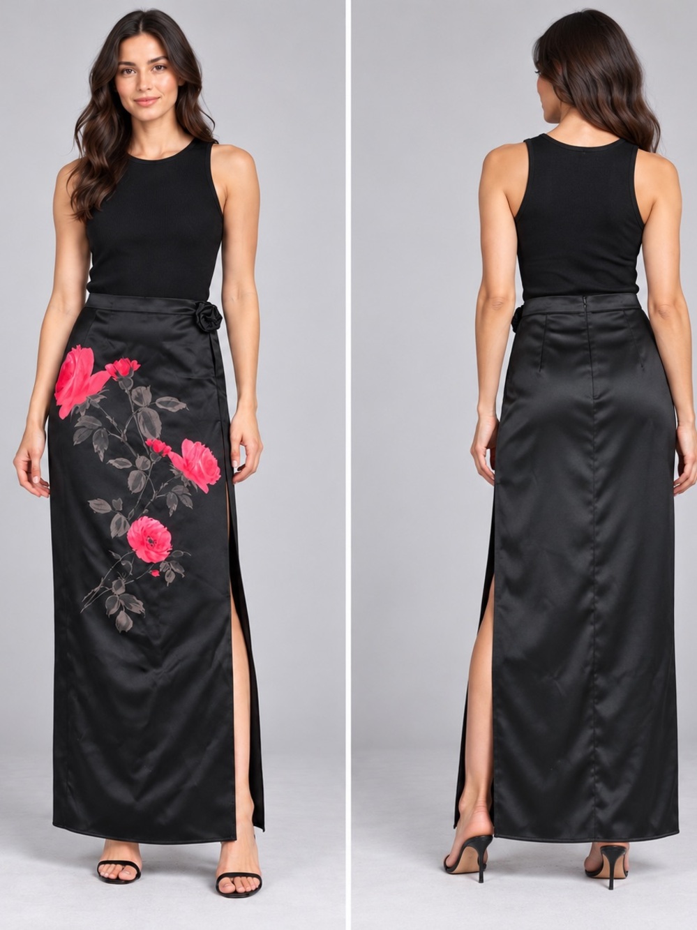 Magda Butrym Black Satin Maxi Skirt FR 38 US 6